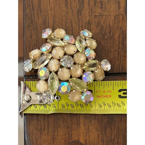Vintage Goldtone Rhinestone & Glass Cabochon Brooch Pin Statement 2.75 Inches - Picture 10 of 10